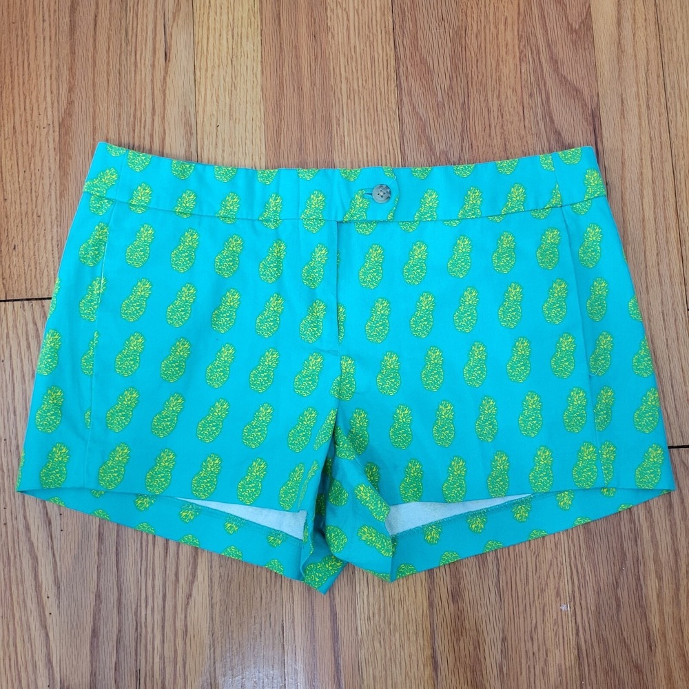 J. Crew Women's Teal Pineapple Print Shorts Size 6 Preppy Tropical Vacation